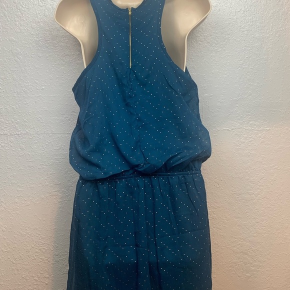 Ambiance Women's Dress Sheer Layer Cinch Waist Sleeveless Short Teal Gold - Picture 5 of 8